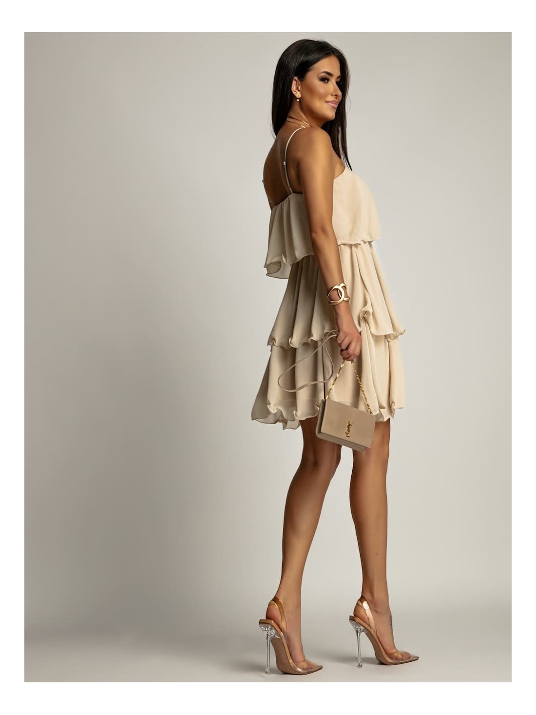 Beige summer dress with ruffles 5062